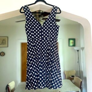 ModCloth Retro Fit & Flare Navy Blue & White Polka Dot Dress Medium